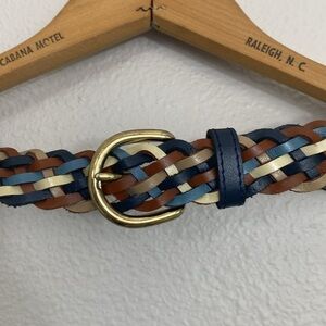 Multicolor Braided Leather Belt with Navy and Brass tone accents size XXL